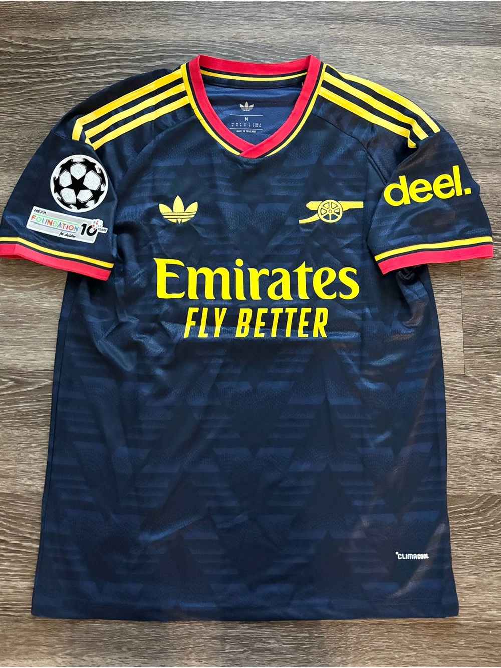 Arsenal Saka Men's Navy Yellow 'Emirates Fly Better' Football Soccer Jersey